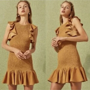 C/Meo Collective Expired Sleeveless Smocked Stretch Ruffle Mini Dress Small
